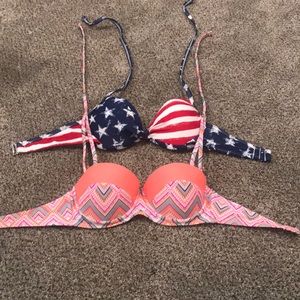 Two bikini tops.